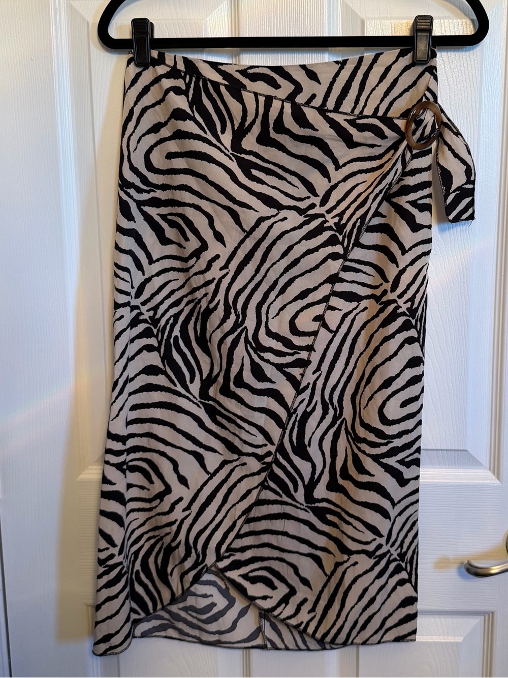 Zebra Print Wrap Midi Skirt in Beige and Black